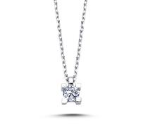 0,11 Carat Brillant Schliff Diamant Solitär Anhänger Kette in 14 Karat Weißgold