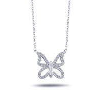 0,22 Carat Diamant Schmetterling Anhänger Halskette 14 Karat Weißgold