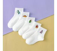 1/2/3/5 Paar interessante personalisierte Cartoon weiße Allround Socken mit besticktem Dinosaurier Muster für Kinder, modische Knöchelsocken, zufällig