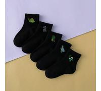 1/2/3/5 Paar interessante und personalisierte schwarze All-Match bestickte Dinosaurier-Muster modische und vielseitige Mid-Calf Socken für Kinder, Ver