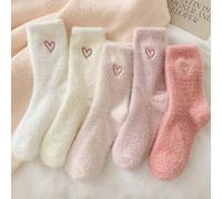 1/2/4 Paar rosa & weiße flauschige Socken bis zur Mitte des Knöchels für Frauen, herzförmige warme Socken, weich & bequem, geeignet für Herbst/Winter,