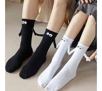 1/2 Paar einfache schwarz-weiße kreative magnetische Hand-in-Hand Socken, modische 3D Großaugen Dekoration, interessante Paar-Socken für täglichen und