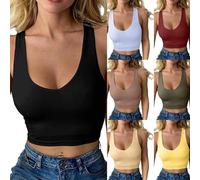 1-2 PC Crop Top Damen Sexy V Ausschnitt Tank Top Ärmellos Sommer Oberteile Slim Fit Sport Bauchfreie Tops Corset Top Basic Shirt Camisole Top