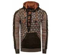 1/2 Zip Kontrast Grobstrick Kapuzen-Pullover L