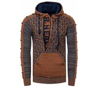1/2 Zip Kontrast Grobstrick Kapuzen-Pullover L