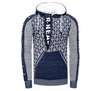 1/2 Zip Kontrast Grobstrick Kapuzen-Pullover S