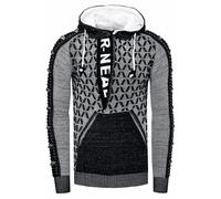 1/2 Zip Kontrast Grobstrick Kapuzen-Pullover XL