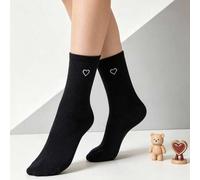 1/3/5 Paar schwarze gerippte Crew-Socken mit Mini-Weiß-Herz-Stickerei, weiche Baumwoll-Socken bis zur Wade, lässige, vielseitig kombinierbare Komfort-
