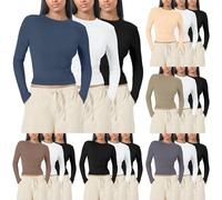 1/3er Pack Langarmshirt Damen - Mode Long Basics Herbst Unterwäsche Kleidung Clothes Thermounterwäsche Unterhemd Sleeve Basic Langarmshirt Thermo Unterhemd Oberteile Rundhals Warm Crop Top XS-XL