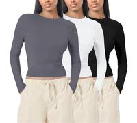 1/3er Pack Langarmshirt Damen - Mode Long Basics Herbst Unterwäsche Kleidung Clothes Thermounterwäsche Unterhemd Sleeve Basic Langarmshirt Thermo Unterhemd Oberteile Rundhals Warm Crop Top XS-XL