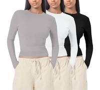 1/3er Pack Langarmshirt Damen - Mode Long Basics Herbst Unterwäsche Kleidung Clothes Thermounterwäsche Unterhemd Sleeve Basic Langarmshirt Thermo Unterhemd Oberteile Rundhals Warm Crop Top XS-XL