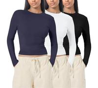1/3er Pack Langarmshirt Damen - Mode Long Basics Herbst Unterwäsche Kleidung Clothes Thermounterwäsche Unterhemd Sleeve Basic Langarmshirt Thermo Unterhemd Oberteile Rundhals Warm Crop Top XS-XL