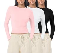 1/3er Pack Langarmshirt Damen - Mode Long Basics Herbst Unterwäsche Kleidung Clothes Thermounterwäsche Unterhemd Sleeve Basic Langarmshirt Thermo Unterhemd Oberteile Rundhals Warm Crop Top XS-XL
