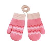 1-4 Jahre Kinder Winter Hängende Halshandschuhe Fäustlinge Baby Jungen Mädchen Fleece Warme Fausthandschuhe mit Band Kleinkind Verdicken Welle Strickhandschuhe mit Schnur für Spielen Laufen Skifahren