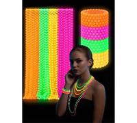 1/4 Stücke Neon-Leucht-Perlen-Halskette & Armband-Set, bunte Retro 80er Jahre Karnevalsparty-Accessoires, ideal für Konzerte und Neon-Nacht-Events, pe