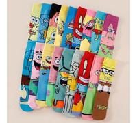1/5/7/12 Paar zufällige Cartoon Socken für Paar, süße Anime-Muster wie Augen, Oktopus, Seestern, Uni-Farben, bequem atmungsaktiv Lässig Haus Socken
