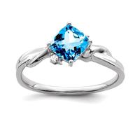 1,6 bis 3,25 mm, 14 Karat Weißgold, blauer Topas und Diamant, Ringgröße 7-Ring für Damen