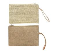 1 beige gewebte Tasche, 1 khakifarbene Tragetasche, Damen-Stroh-Clutch, Boho-Stil, Sommer-Strandtasche, Reißverschluss-Geldbörse