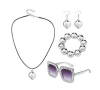1 Discokugel-Schmuckset, Bestehend Aus Brille, Halskette, Armband, Ohrringen, Karnevals-Damenaccessoires, Glitzerkugel-Accessoires, Mit Zirkonen Besetzten Abschlussballbrillen, Discokugel-Ohrringen