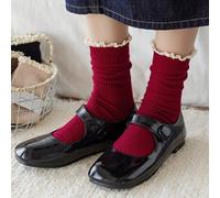 1 Paar / 2 Paar / 3 Paar Vintage rote Rüschensocken für Frauen, süße Spitzenbesatz Rüschen Knöchel Crew Socken, weiche gerippte Baumwoll Dress Socken