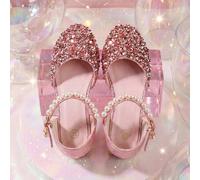 1 Paar 2026 Neue Stil Mädchen High Heel Schuhe, rosa Mode Prinzessin High Heel Schuhe mit Perlenkette und Glitzer Strass Dekor, Kinder Plateau Absatz