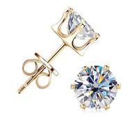 1 Paar 925 Sterling Silber Krone 6-Krallen Moissanit Ohrstecker, 3mm/4mm/5mm/6,5mm/8mm/9mm klassisch rund D Farbe VVS1 Klarheit Edelstein, Goldfarbe,