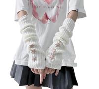 1 Paar Armstulpen Damen Y2K Stulpen Damen Arm Stern Lange Arm Warmers Fingerlose Armwärmer Cosplay Lolita Süße Punk Streetwear Armstulpen(Weiß)