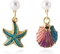 1 Paar asymmetrische mehrfarbige Ohrringe mit blauem Seestern-Ohrhänger für Damen