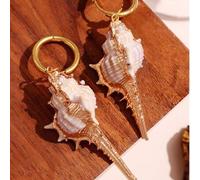 1 Paar asymmetrische vergoldete natürliche Muschelohrringe aus Edelstahl, wasserdicht, übertriebene modische natürliche Schmuckzubehör für Frauen für