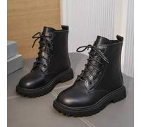 1 Paar Baby-/Kleinkind-Stiefel, einfarbig PU-Leder Schnürung, klassisch englischer Stil Knöchelhoch, runde Zehenform, rutschfeste Sohle, modische & sü