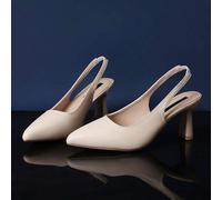 1 Paar beige spitze High Heel Sandalen für Teenager, einfarbiges PU-Patchwork-Material, elastischer Knöchelriemen, Stilettoabsatz, luxuriöse Modeschuh