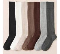 1 Paar Damen Baumwoll Uni Gerippte Kniestrümpfe, modischer minimalistischer Preppy-Style