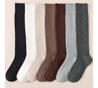 1 Paar Damen Baumwoll Uni Gerippte Kniestrümpfe, modischer minimalistischer Preppy-Style