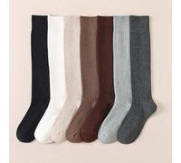 1 Paar Damen Baumwoll Uni Gerippte Kniestrümpfe, modischer minimalistischer Preppy-Style, kuschelige Socken