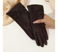 1 Paar Damen Braune Neue Kunstleder Handschuhe, Dicht gestrickter Fleece-Bund, PU Flechtdesign, Modisch & Elegant, Touchscreen-fähig, Geeignet für Läs