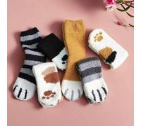 1 Paar Damen Winter warme flauschige Socken mit süßem Tierkrallen, Katzenpfoten und Fußabdruck, weiche Kuschelsocken aus Korallenfleece zum Schlafen u