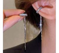 1 Paar elegante C-förmige Strass-Quasten-Clip-On-Ohrringe für Frauen