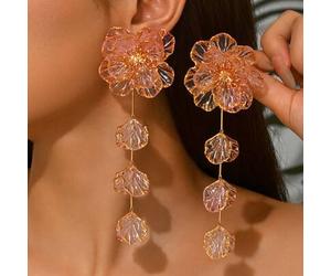 1 Paar elegante, vintage, übertrieben sexy, bohemische rote Herz-Wellen-Blumenform DIY handgefertigte kleine Stein-Muschel-Imitation Jade Harz asymmet