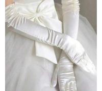 1 Paar extra lange Damen-Braut-Hochzeits-Handschuhe aus Satin mit doppeltem Perlenbesatz über den Ellbogen, passend zum Outfit