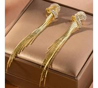 1 Paar goldene modische Wassertropfen Design lange Quasten Clip-On Ohrringe mit Strass Dekor, 2023 neue Mode Ohrschmuck als Geschenk für Frauen zum Ge