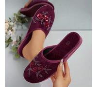 1 Paar handgefertigte bestickte Blumen-Vintage-Rundkopf-Hausschuhe für Damen, bequeme leichte Indoor-Hausschuhe, in Schwarz, Pink und anderen Farben e