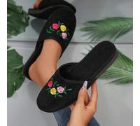 1 Paar handgefertigte perlenbestickte Blumen Retro Spitze Hausschuhe für Frauen, bequem & vielseitig für Innenräume, erhältlich in Schwarz, Pink und w