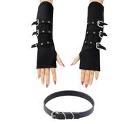 1 Paar Handschuhe Mit Metallschnalle Und 1 Kragen Aus Pu-Er, Fingerlose Handschuhe, Modische Persönlichkeitshandschuhe, Accessoires Im Punk-Stil, Accessoires Im Rock-Stil