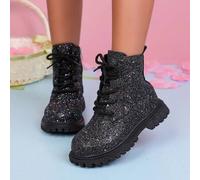 1 Paar Kinder Herbst/Winter Mode Lässig rutschfeste Stiefel, einfarbiges glänzendes Schnürdesign mit Seitlichem Reißverschluss, Mädchen Stiefel geeign