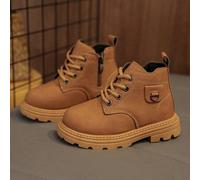 1 Paar Kleinkind Jungen/Mädchen Stiefel, einfarbiges weiches PU-Material, Schnürung vorne & Reißverschluss an der Seite, runde Zehenpartie mit weicher