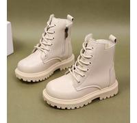 1 Paar Kleinkind/Kinder Beige Stiefeletten, einfarbiges weiches PU Patchwork Design, Seitlicher Reißverschluss, runde Zehenform, warme dicke Sohle, mo