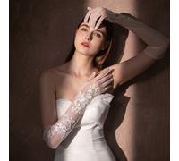 1 Paar lange Damen-Spitzenblumen-Braut-Hochzeits-Handschuhe, geeignet für Hochzeit, Abendparty, Hochzeitskleid-Accessoires