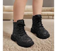 1 Paar Mädchen glänzende schwarze herzförmige Glitzer Reißverschluss Rund Zeh Dicke Sohle Süße Mode Stiefel, Weich & Bequem, Geeignet für 2-15 Jahre a