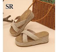 1 Paar Mädchen-Slipper im europäischen & amerikanischen Stil mit gekreuzten Seilgeflechten und dicker Sohle, minimalistische Urlaubs-Strandschuhe, läs