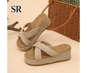 1 Paar Mädchen-Slipper im europäischen & amerikanischen Stil mit gekreuzten Seilgeflechten und dicker Sohle, minimalistische Urlaubs-Strandschuhe, läs